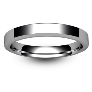 Flat Court Chamfered Edge - 3mm (CEI3-w) White Gold Wedding Ring